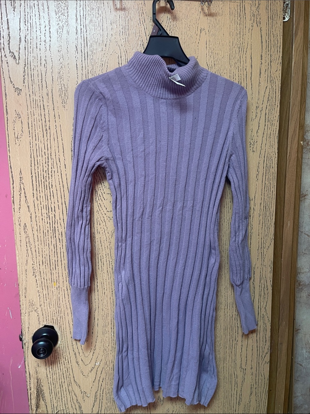 American Eagle Outfitters Lavender Ribbed Turtleneck Long-Sleeve Dress